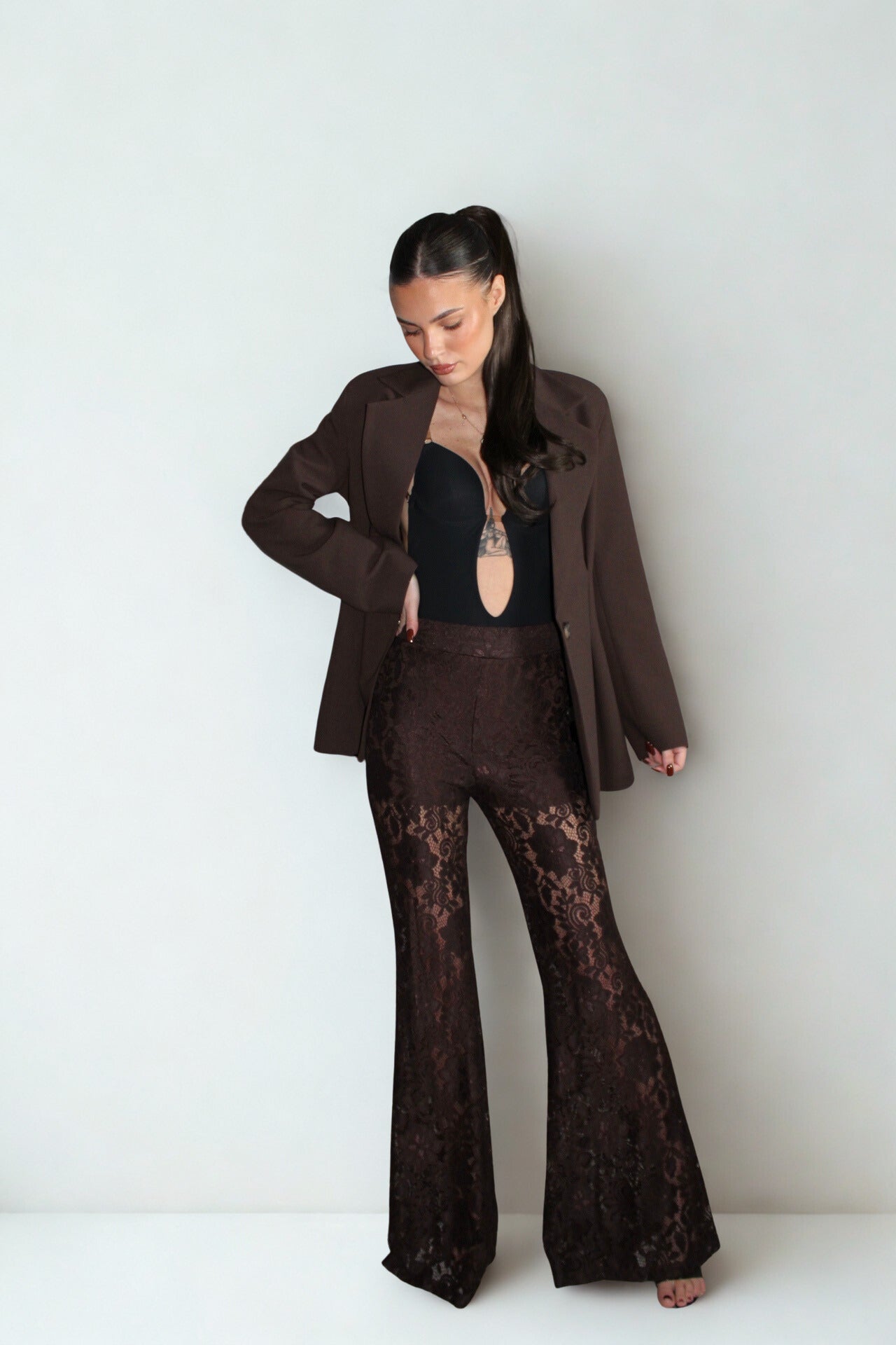 Koronkowe Spodnie Dzwony La Milla - Czekolada