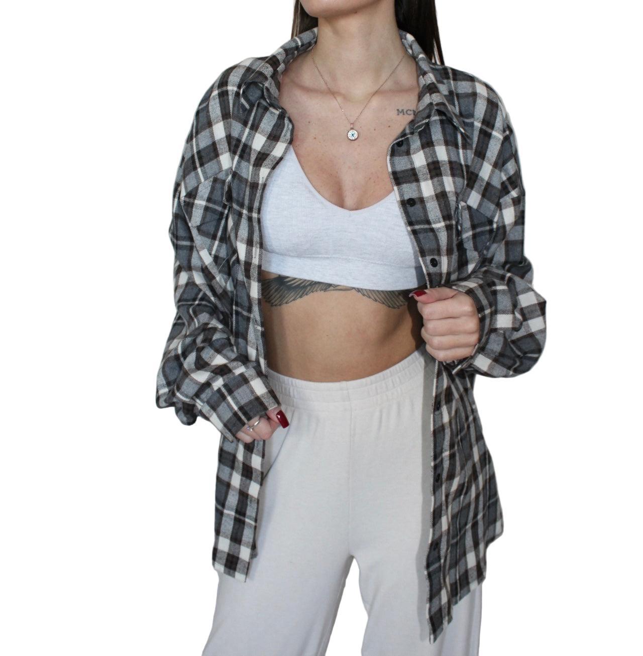 Szaro-niebieska koszula w kratę EMO, widok z przodu