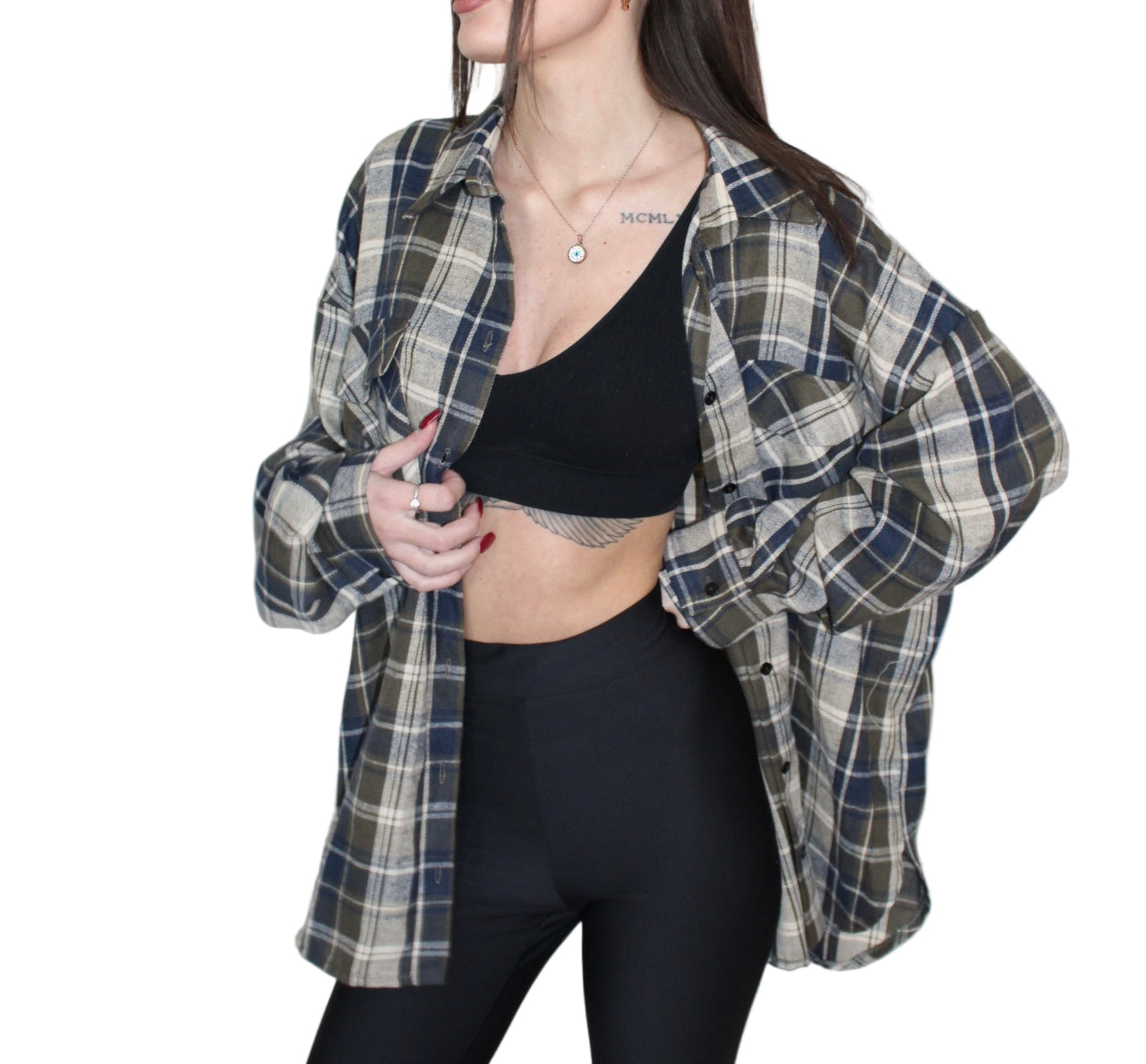 Koszula Rossetto w kratę karmel, widok z boku