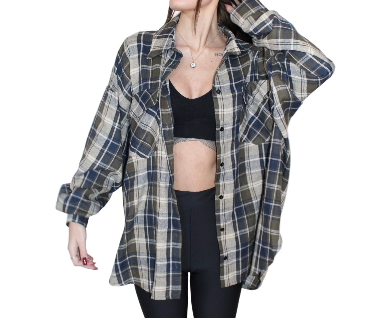 Koszula flanelowa w kratę EMO khaki, widok z przodu