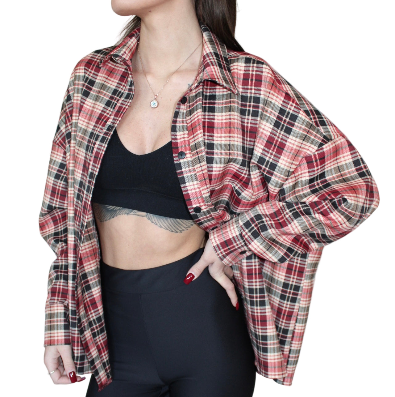 Koszula Rossetto w kratę burgund, widok z boku