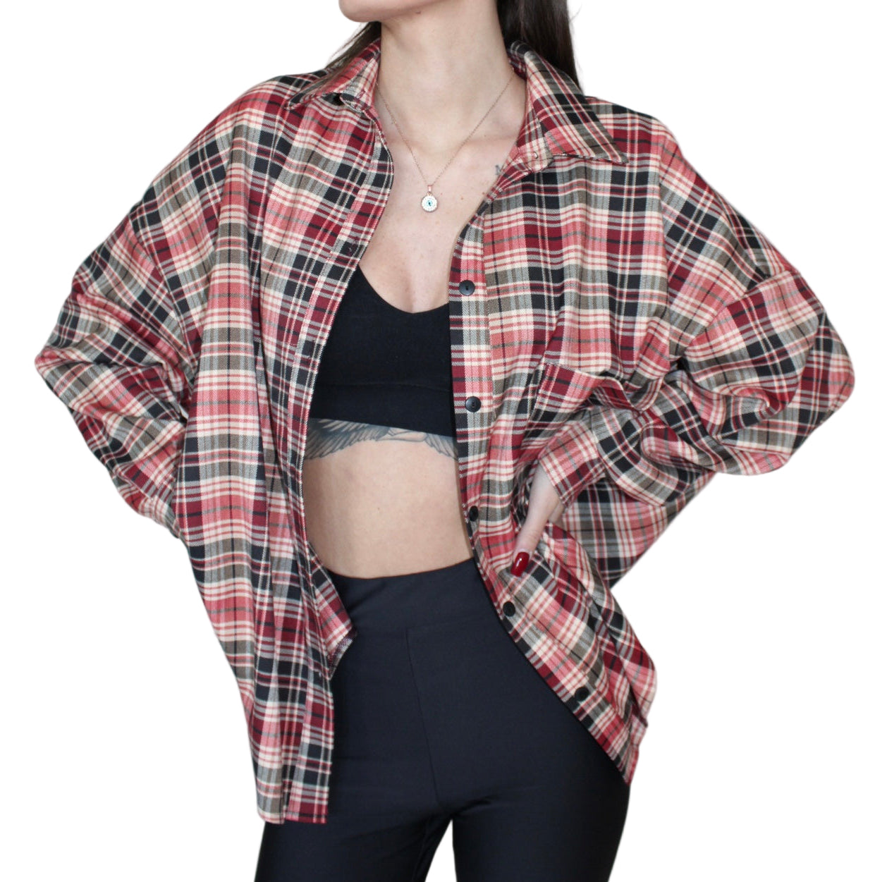 Burgundowa koszula w kratę Rossetto, detal materiału