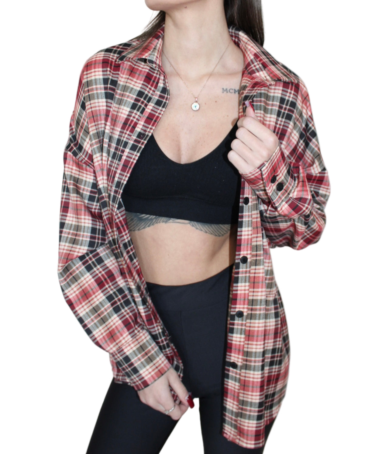 Burgundowa koszula w kratę Rossetto, widok z przodu