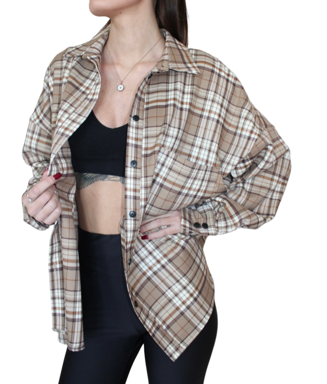 Karmelowa koszula w kratę Rossetto, widok z przodu